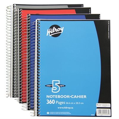 CAHIER SPIRALE HILROY 360 PAGES LIGNÉES - 5 SUJETS
