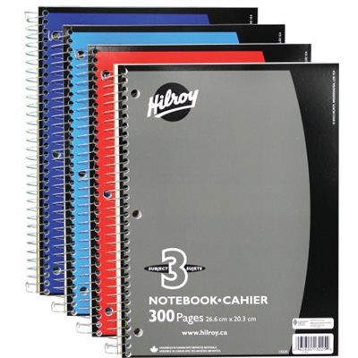 CAHIER SPIRALE HILROY 300 PAGES LIGNÉES - 3 SUJETS